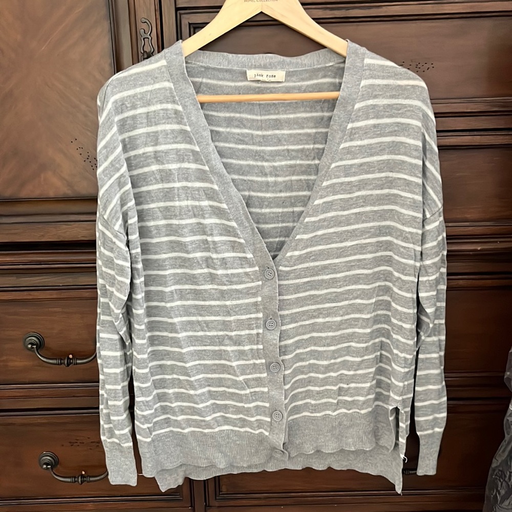 Pink Rose gray striped cardigan